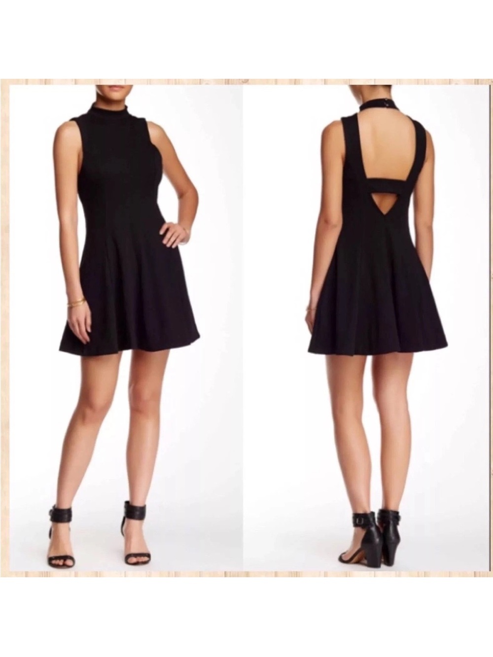 Free People Black Layla Fit Flare Cut-Out Back Cha Cha Ponte Dress